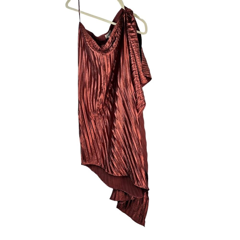 Anthropologie Guapa Pleated Satin One-Shoulder Mini Dress Bronze Size 6 New - Picture 5 of 13